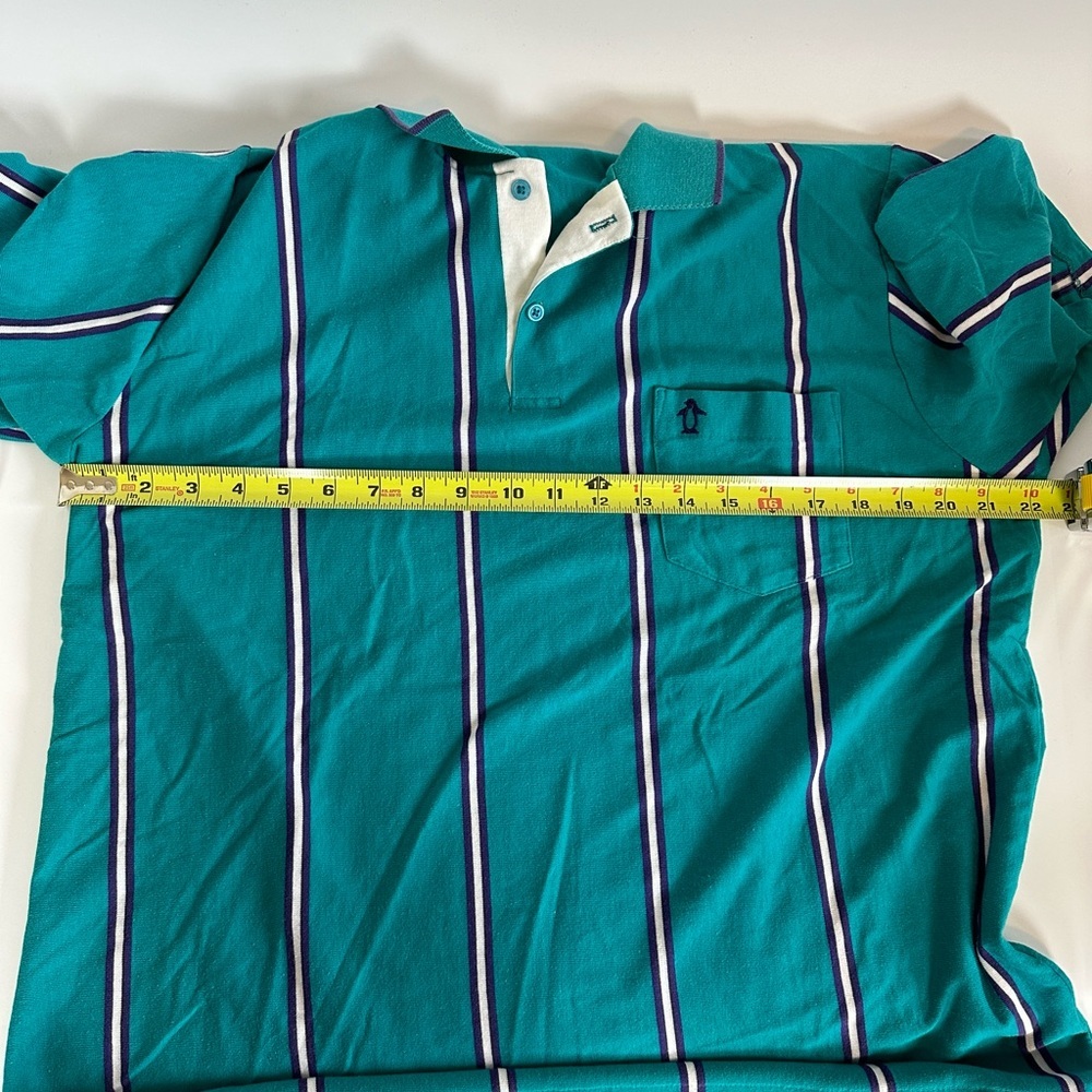 Vintage Penguin Club Vertical Stripe Polo Mens XL Teal Made in USA - Picture 7 of 8